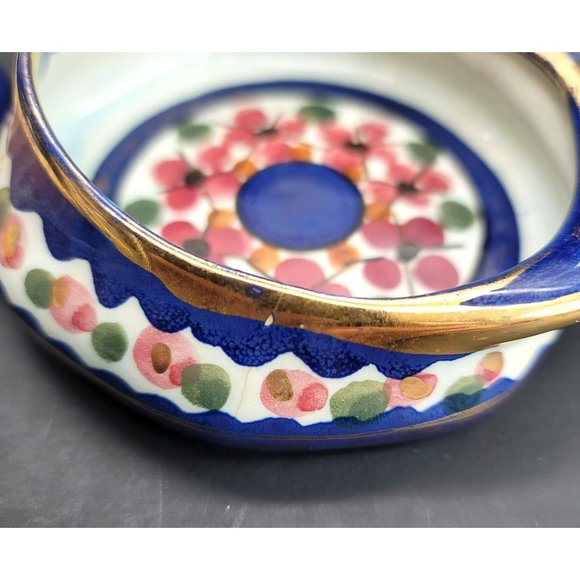 Majolica Holland Hand Painted Hat Cap Dishes Blue Floral Cr153 - Picture 8 of 16